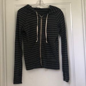 Brandy Melville Grey/Navy striped zip up hoodie